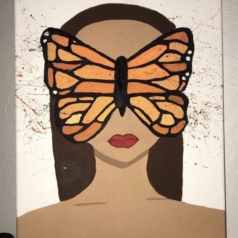 Blinded Beauty Acrylic Painting (Butterflies and Paint Splatter)